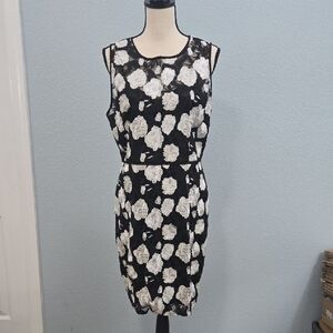 SAM EDELMAN Black & White Floral Embroidered Lined Sheath Dress Lined Sz 12